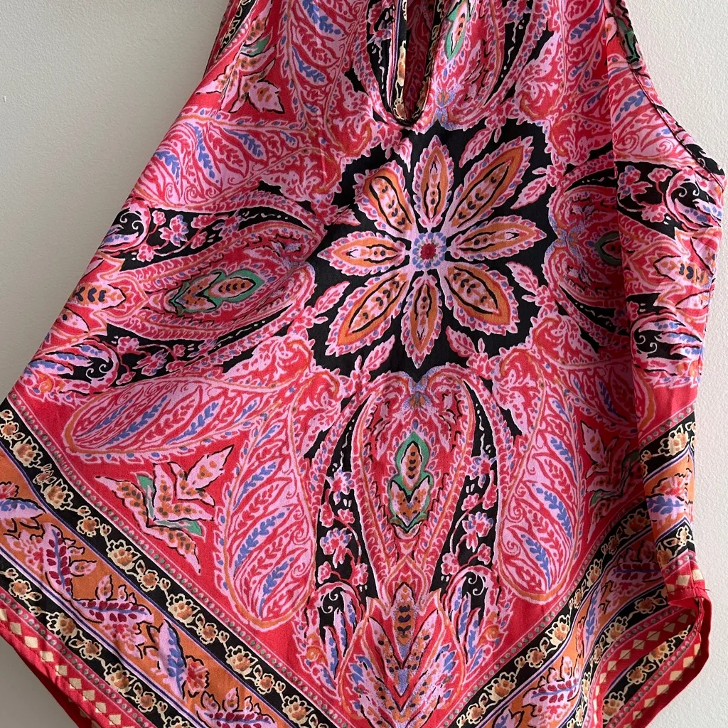 Bog Collective Bandana Tank Top, Pink Floral Bohemian Spaghetti Strap, Small - Image 15