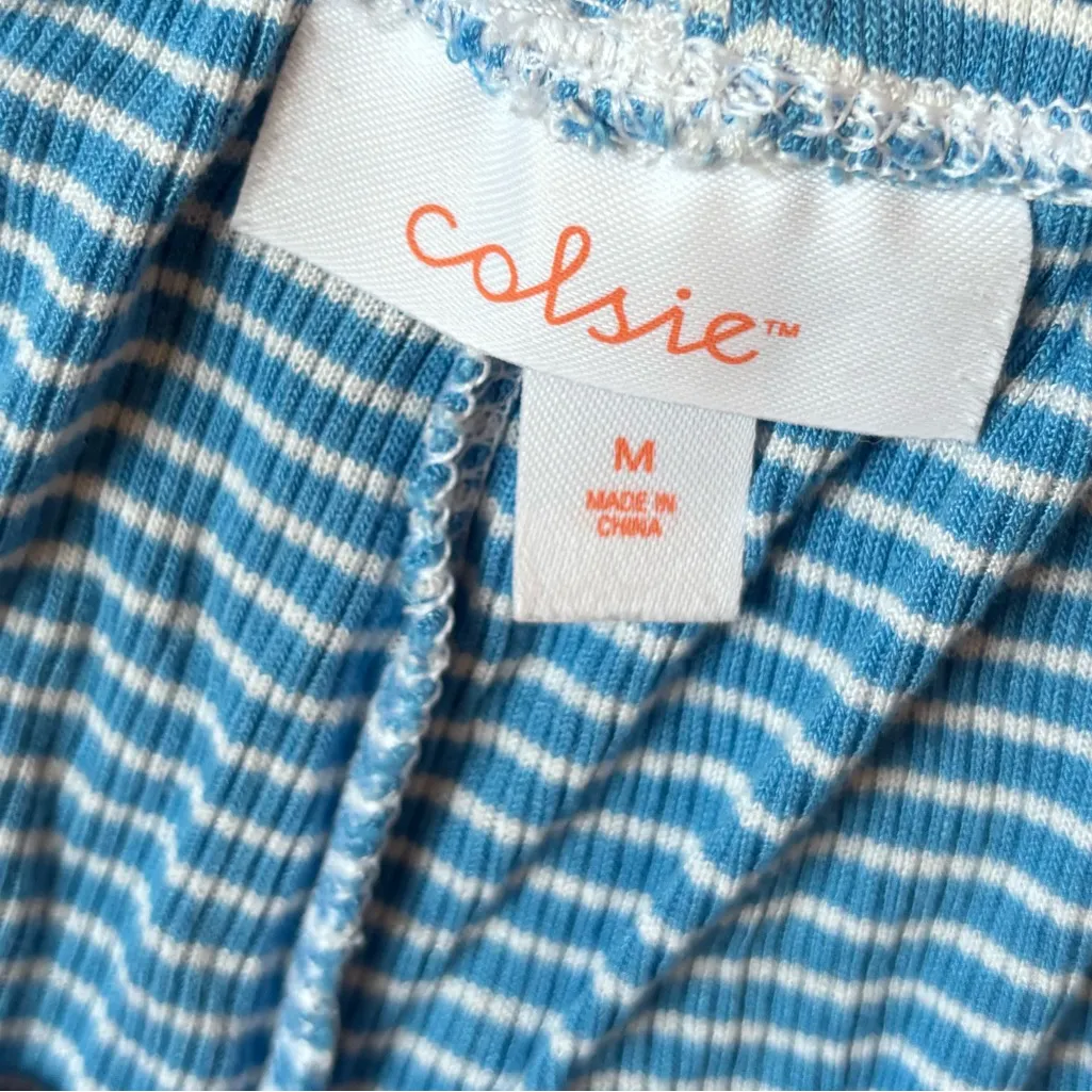 Colsie Blue and White Striped Pajama Set Size M - Image 3