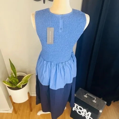FRENCH CONNECTION Rhodes Colorblock Smocked Poplin‎ Dress, Size 8, Blue, NWT - Image 11