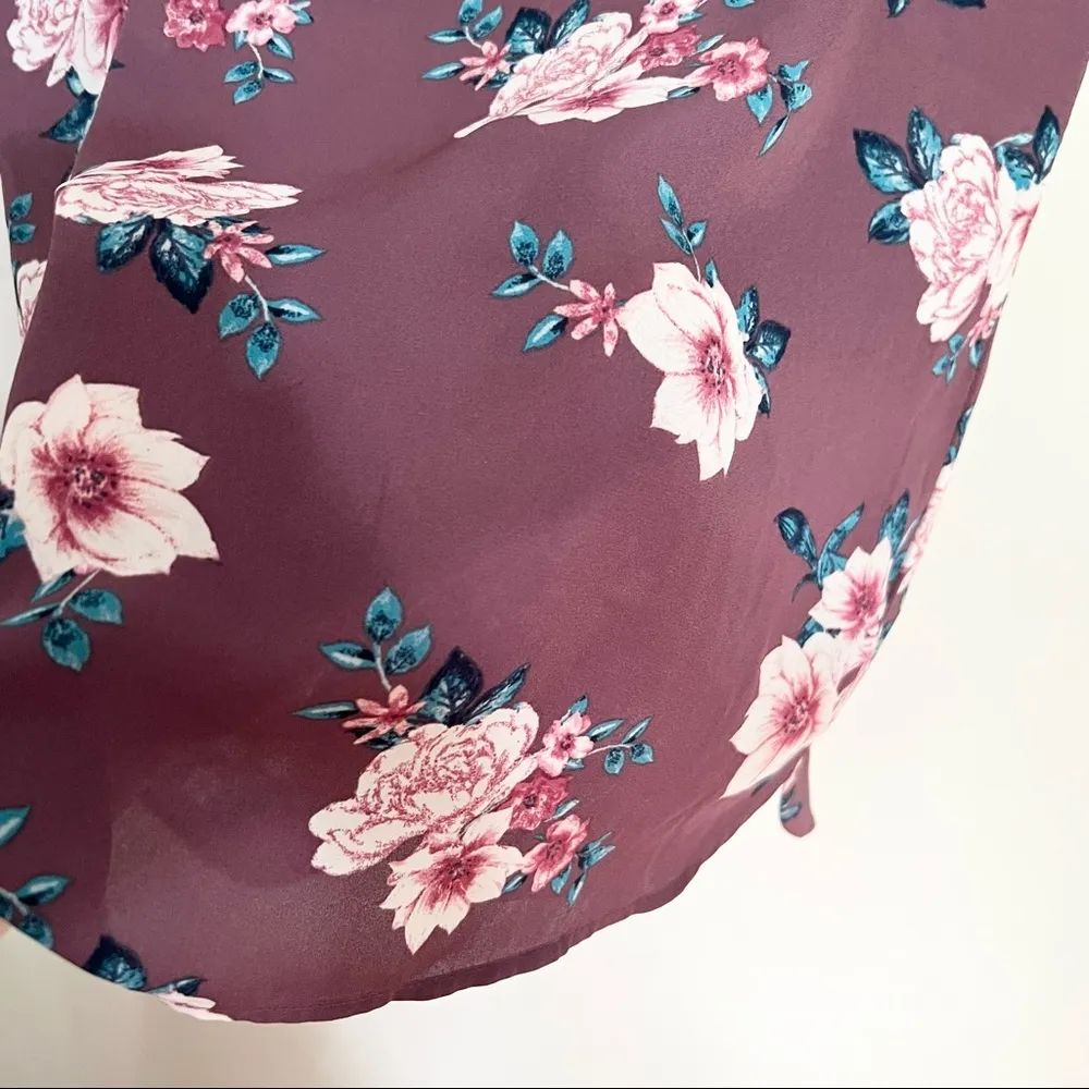 Pink Republic Purple Burgundy Floral Top Lightweight Scoop Neck Blouse M - Image 4