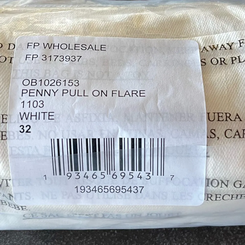 Free People SZ 32 Penny Pull On Flare Jeans Mid-Rise Elastic Waist Stretch Cream - Image 14