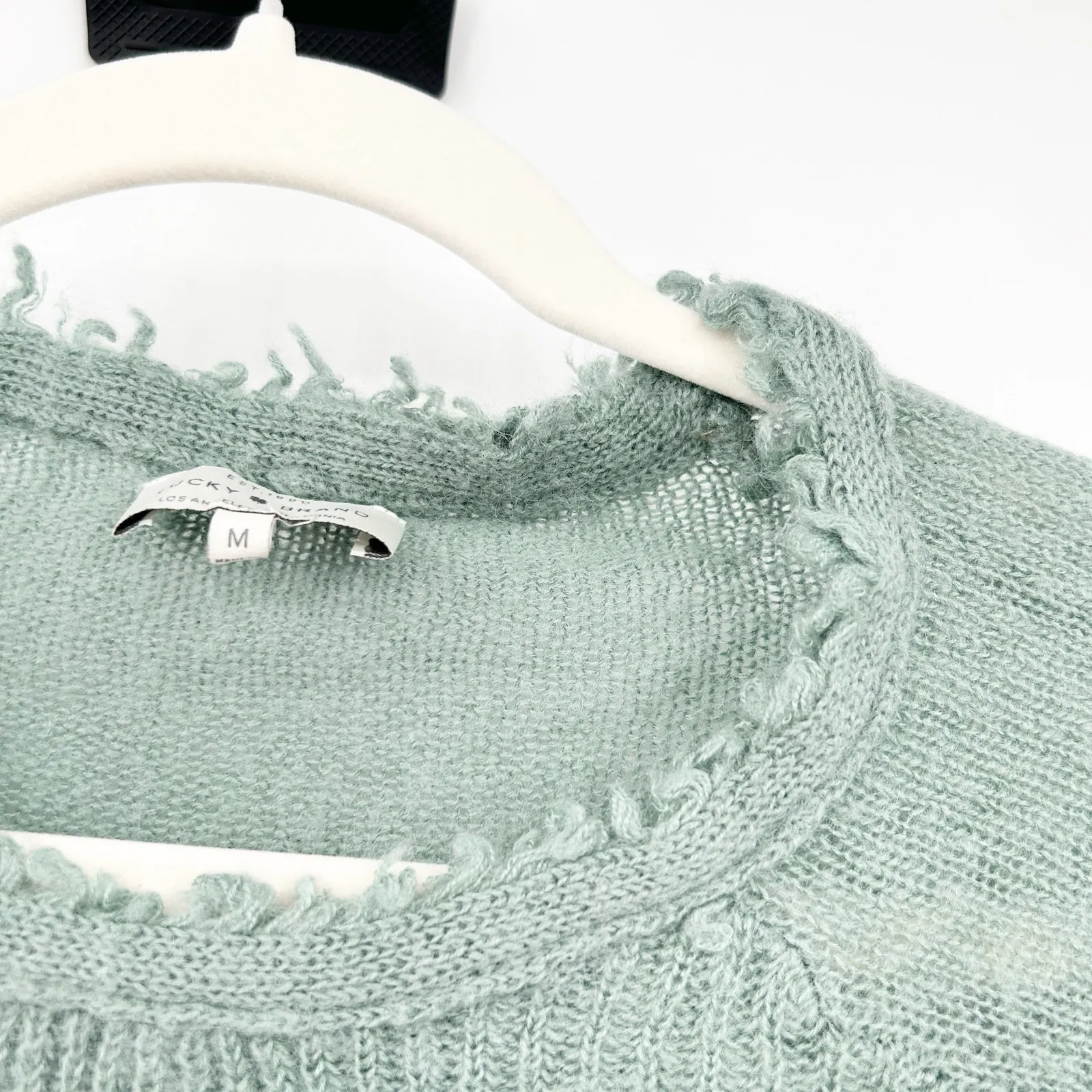 Lucky Brand Womens‎ Rayne Frayed Semi Sheer Wool Blend Knit Sweater Size M Green - Image 8