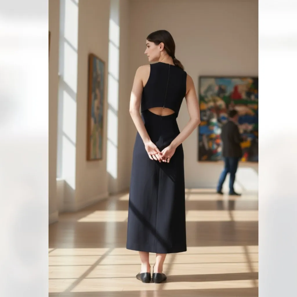 NWT Spanx 20599R Ponte Overlay Fitted Midi in Classic Navy Sleeveless Dress - Image 3