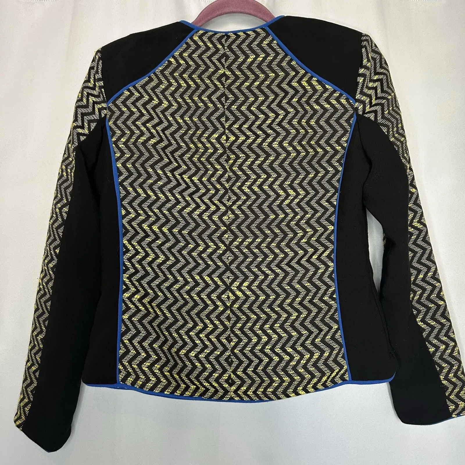 Esley Women's Small‎ Black Yellow Blue Jacket Textured Full Zip - Image 6