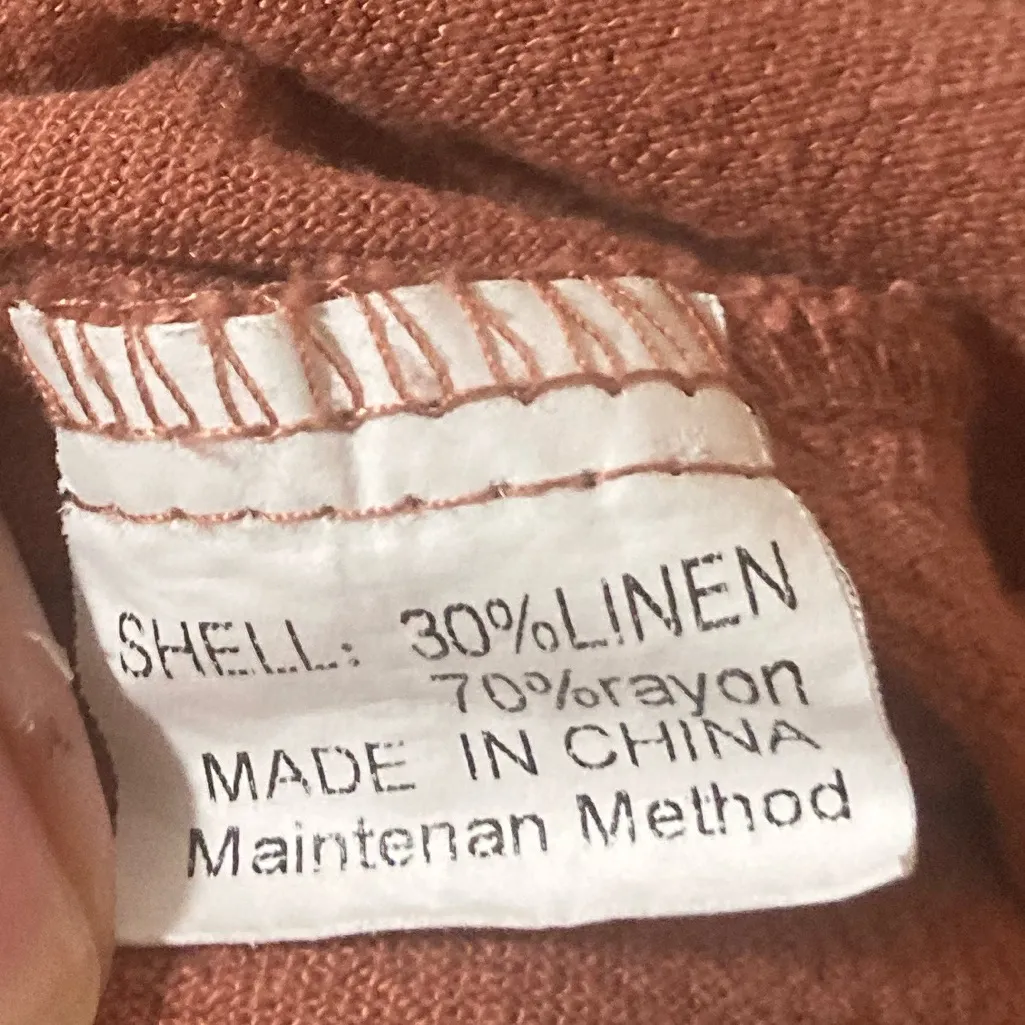 Linen Rayon Blend Rust Culotte Cropped Trousers Size Medium Brown - Image 6