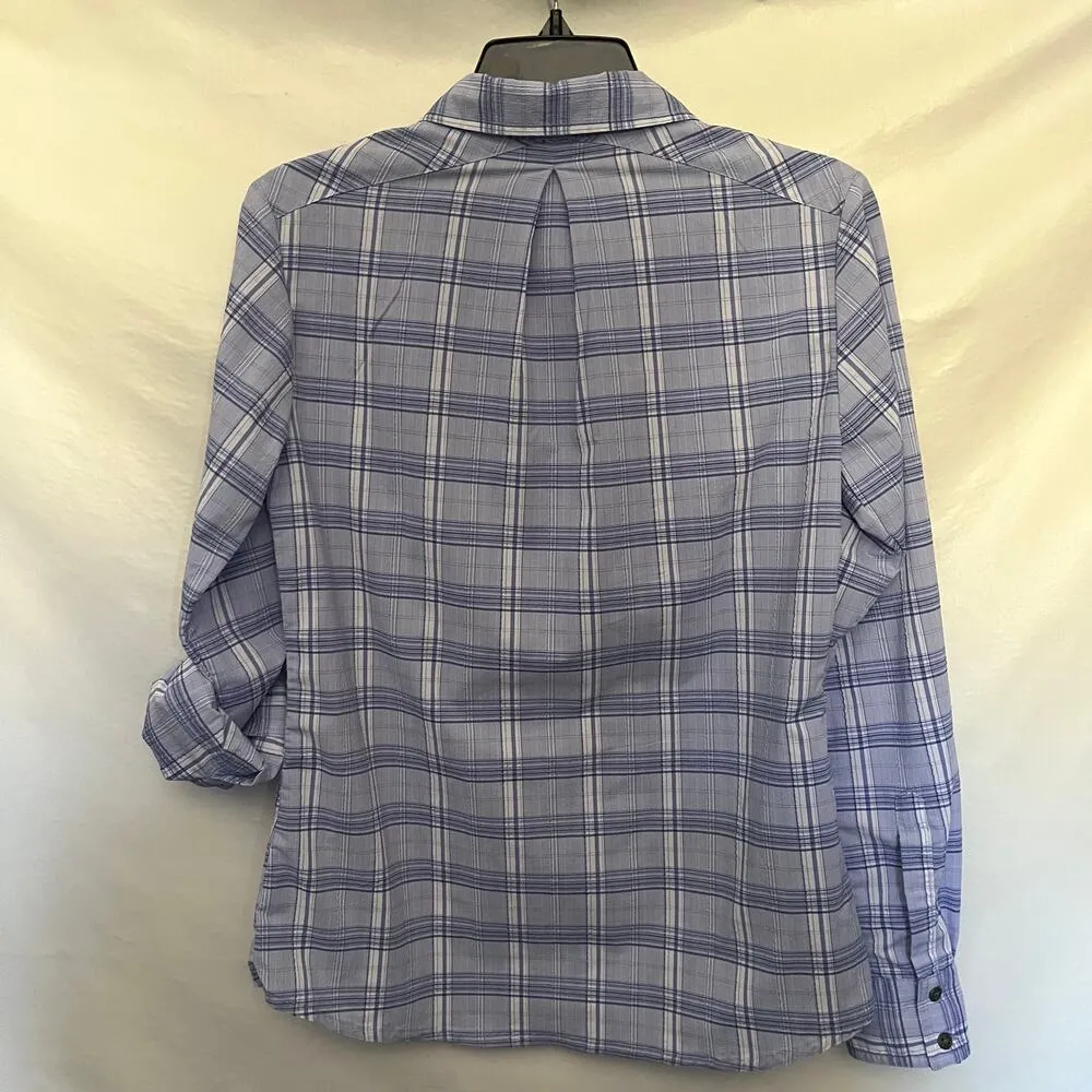 Prana Plaid Roll-Tab Button Womens Shirt Size Small Purple Long Sleeve Western - Image 6