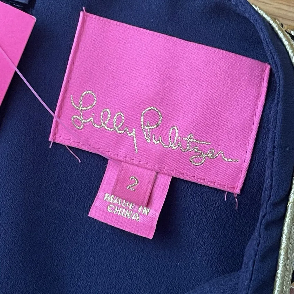 LILLY PULITZER Anastasia Stretch Dress Size 2 Navy Blue NEW Jeweled Shift Preppy - Image 6