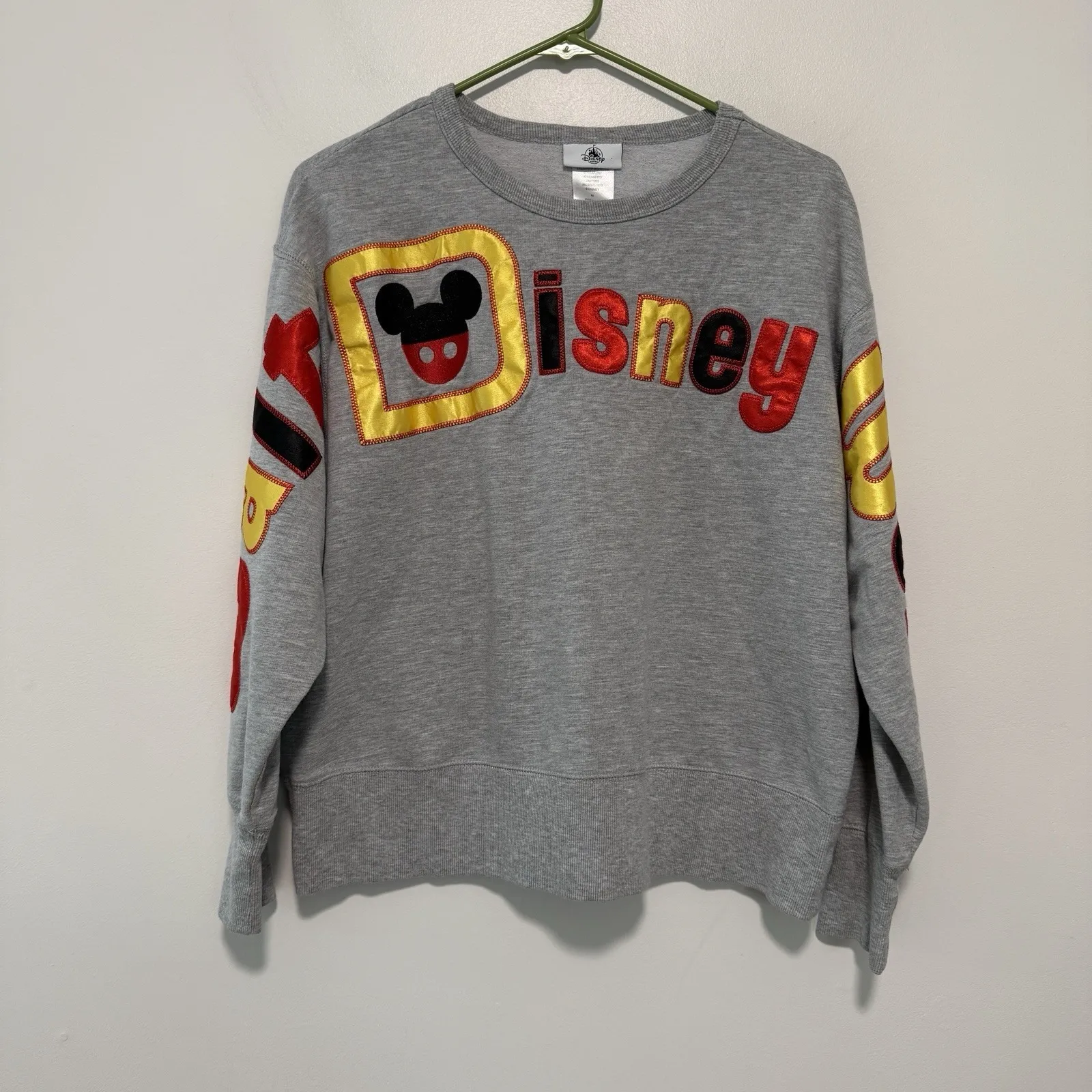 Disney‎ Parks Mickey Mouse Spell-Out Embroidered Gray Pullover Sweatshirt Medium - Image 2