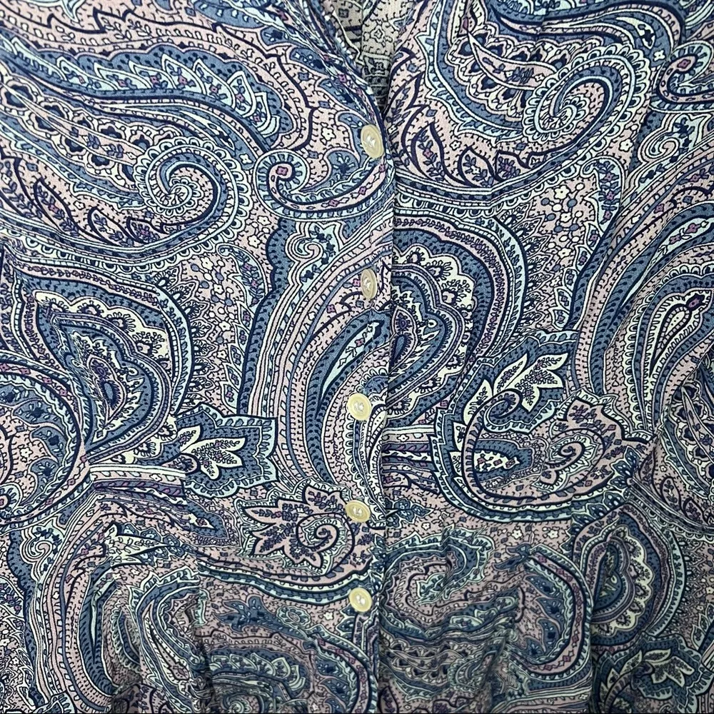 Emma James  by Liz Claiborne Paisley Blue and Purple Button Up Top - Image 4