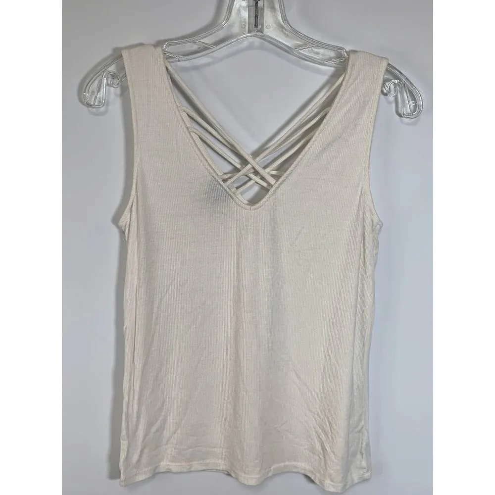 Rue 21 Women's Tank Top Sleeveless Crisscross Back Soft Knit White - Image 5