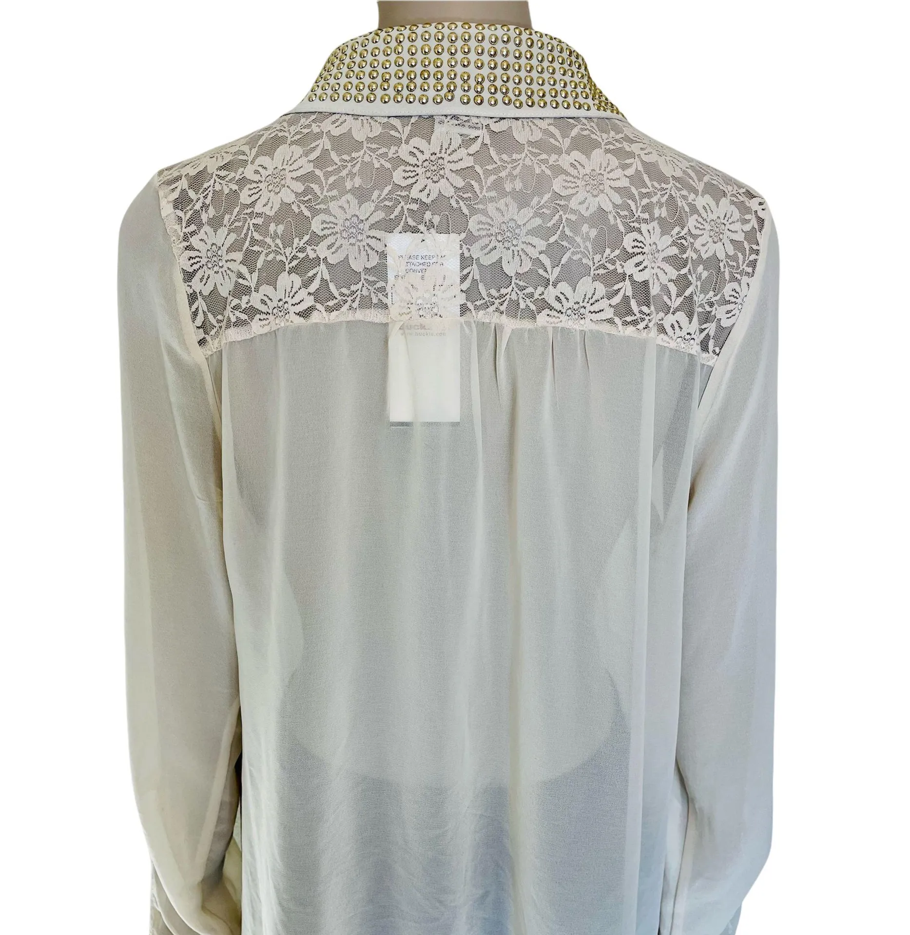 Sheer Cream Button Front Lace Shirt NWT - Image 5