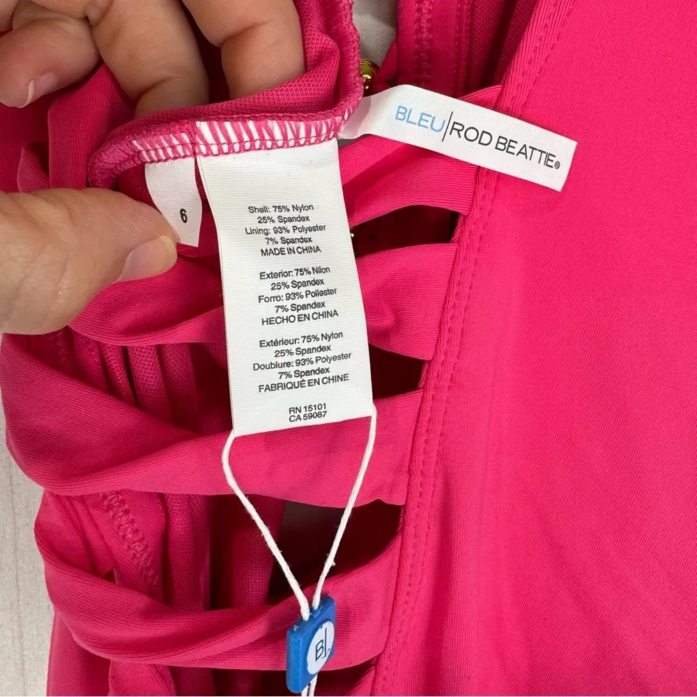 Bleu By Rod Beattie Kore Beaded Lace-Up Vibrant Pink One Piece Swimsuit Size 6 - Image 6