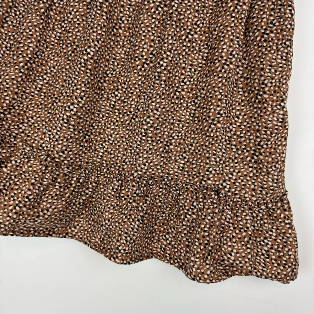 Tahari Womens 100% Linen Ruffle Tiered Skirt Sz Medium Brown Dotted Print - Image 7