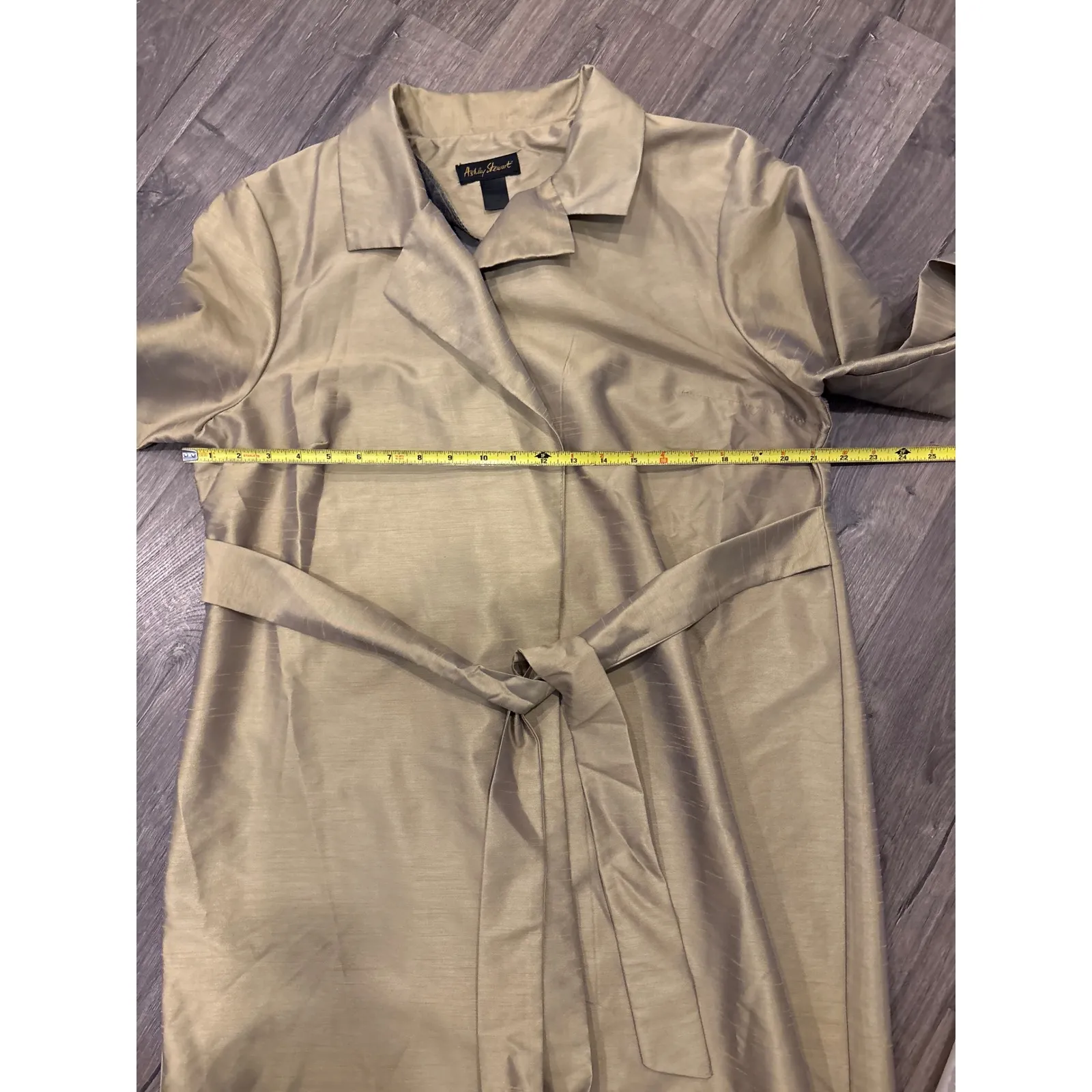 Ashley Stewart Womens Olive Green Leopard Trim Trench Coat Belted Duster - Image 6