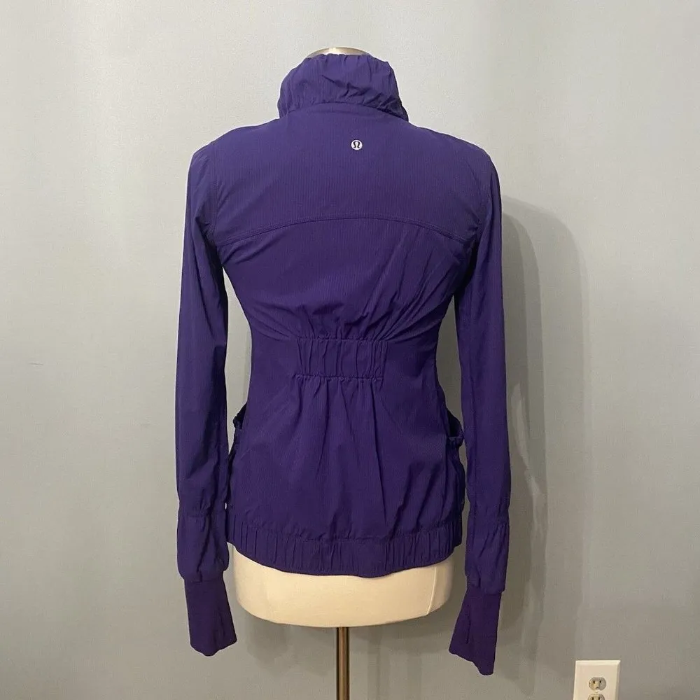 Lululemon Zip Jacket Ruching Thumb Hole Emblem Size 4 Purple - Image 5