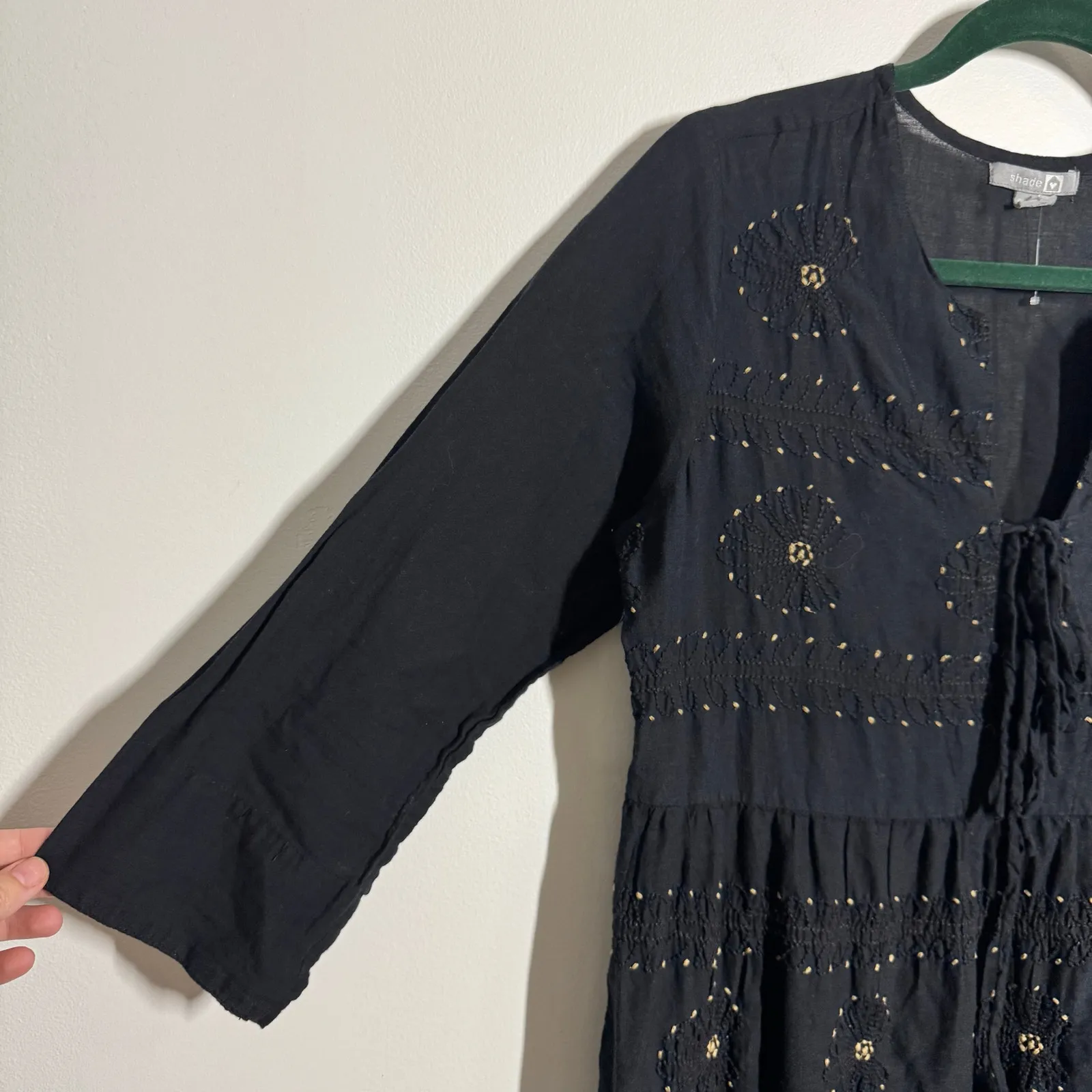 Shade Dress Women S Black Embroidery 1/2 Sleeve 100& Cotton Boho Coastal Minimal - Image 3