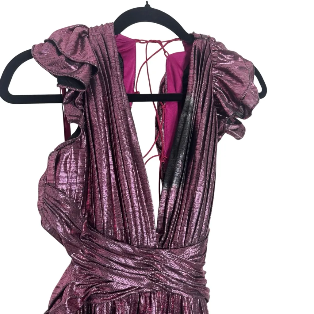 leena for Mac Duggal Ruffle Sleeve Metallic Gown - Image 4