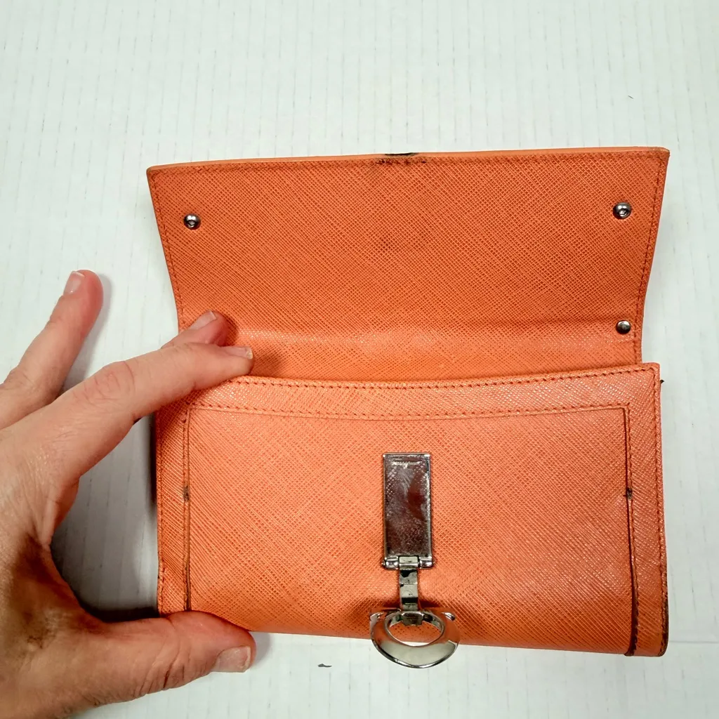 Salvatore Ferragamo Vintage Gancini Wallet Peach Saffiano Leather - Image 13