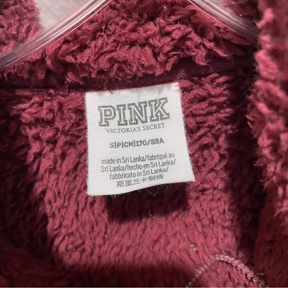 Pink Victoria’s Secret Fleece Zip Up Sweatshirt jacket Burgundy Size Small - Image 8