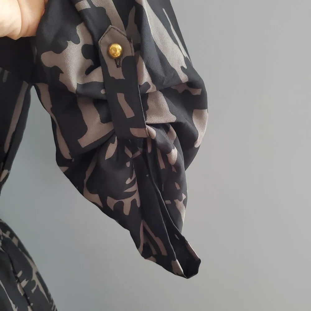 ICE Women's Graphic Sheer Button Down Midi Dress Size 10 Black - Image 6