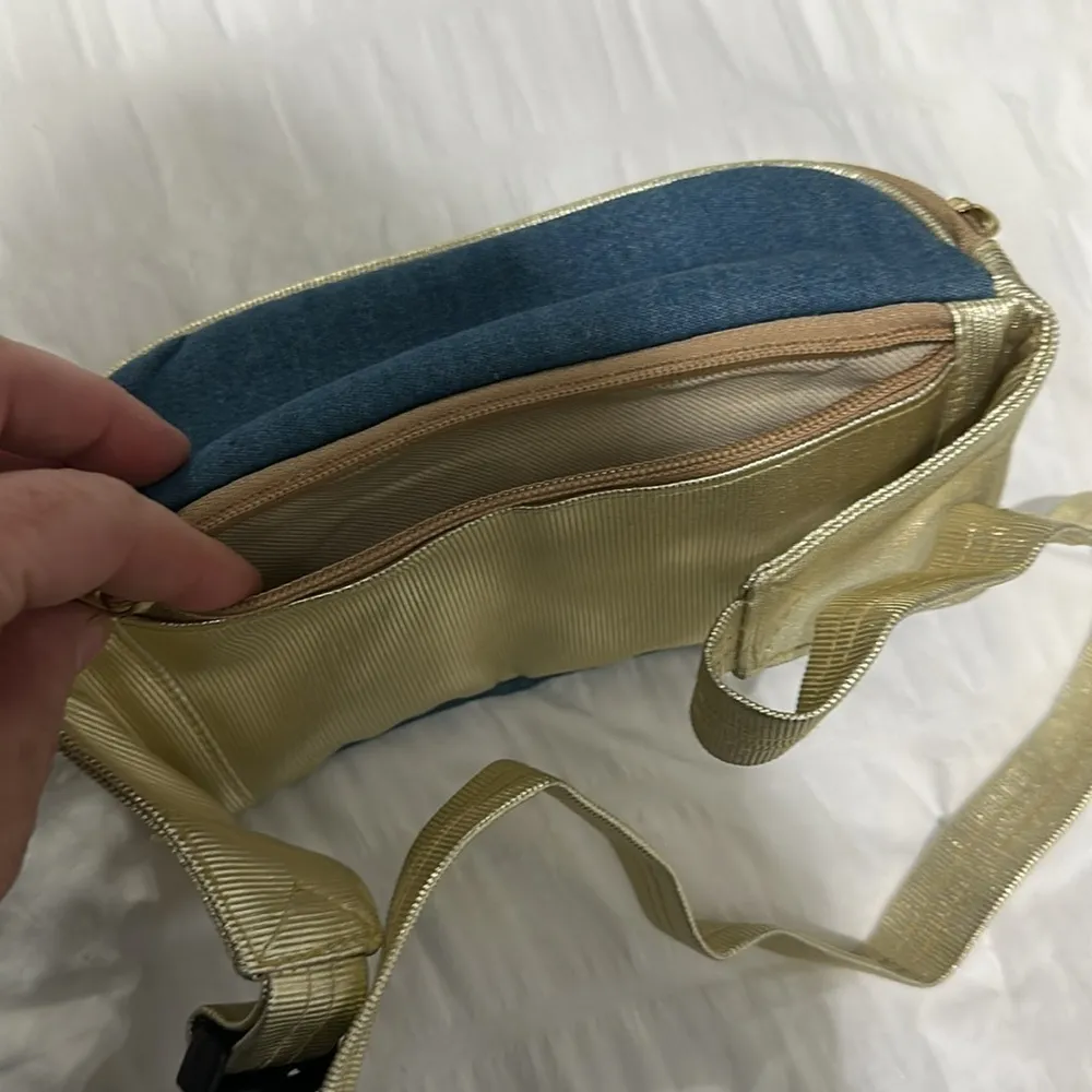 Denim and gold bum bag Blue - Image 3