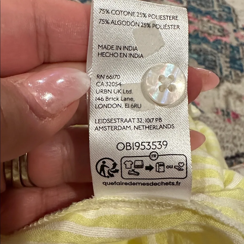 Anthropologie Button Front Halter Swing yellow-lime white stripe blouse top  S - Image 7