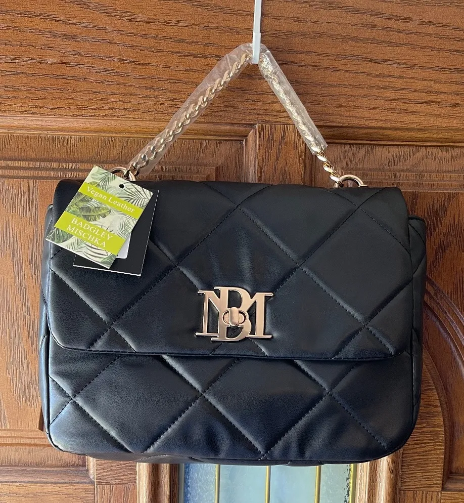 Badgley Mischka Large Quilted Vegan Leather Crossbody w/ 2 Straps - Black - NWT - Image 1
