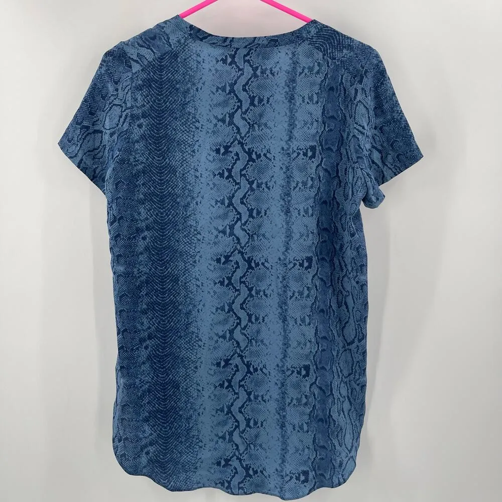 ACROBAT Tunic Top Extra Small 100% Silk Blue Snakeskin Snake High Side Slits S/S Size XS - Image 2
