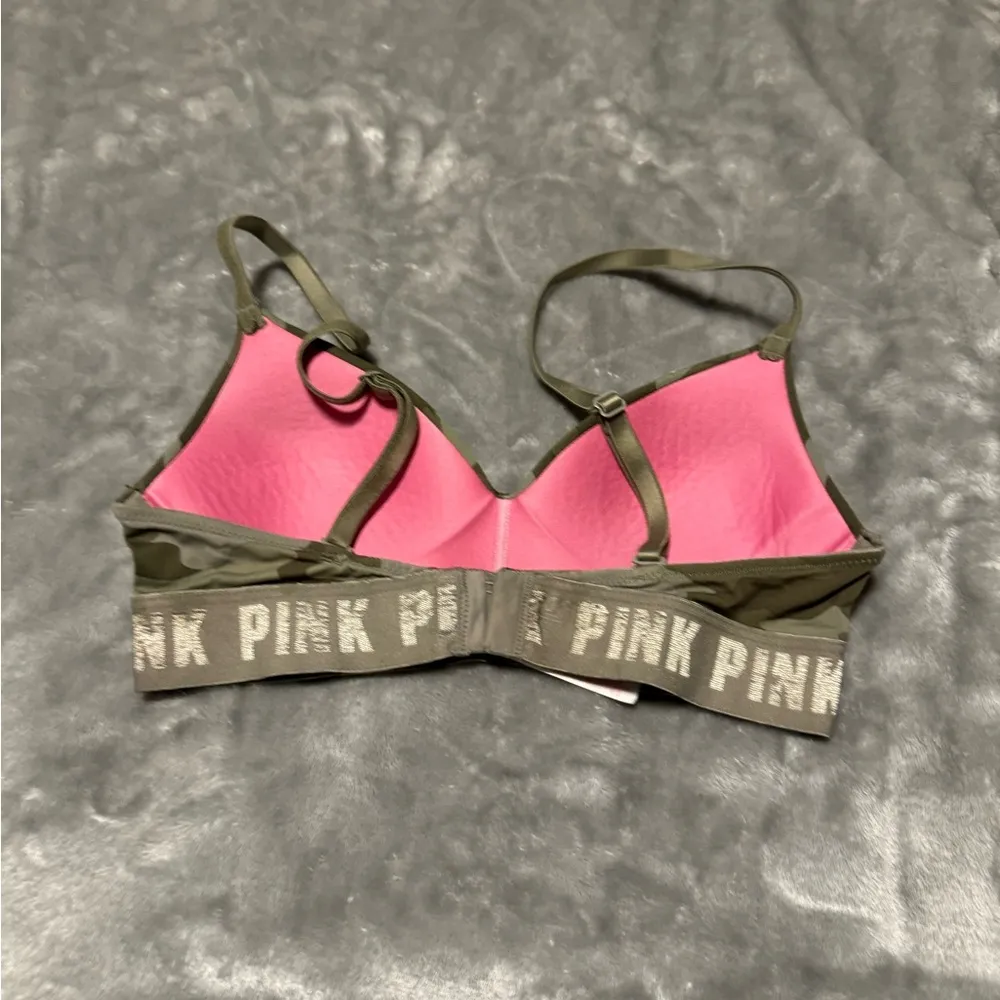 PINK Victoria's Secret Olive Bralette with Pink Logo - Image 2