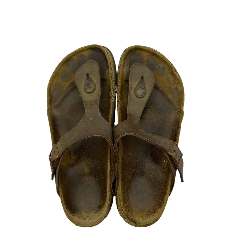 Birkenstock Women's Gizeh Slip on Brown‎ Leather Sandals Size 36 US 5-needs TLC - Image 6