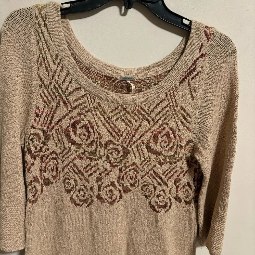 Free People Desert Rose Boho Wool Knit Bell Sleeve Sweater Y2K Tunic- Size XS - Image 4