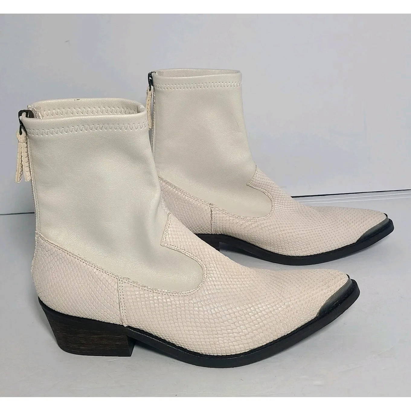 Free People Grand Teton Cowboy Boots Womens Western Rustic‎ Boho Off White 39 - Image 3