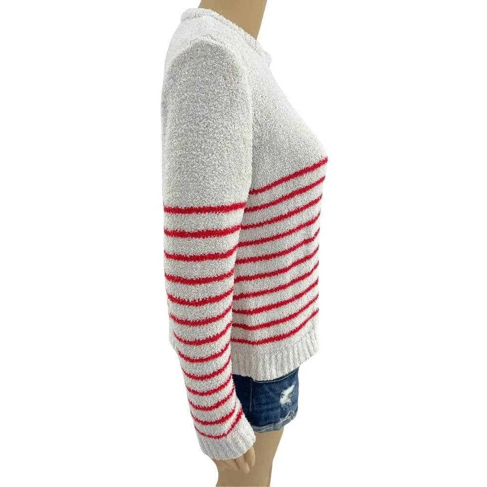 Lilly McKay Collection SMALL Ivory Cream and Red Striped Boucle Knit Sweater - Image 3