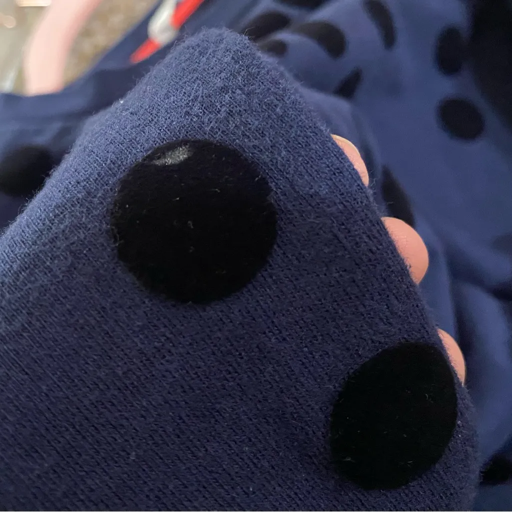 BODEN Cotton Flocked Knit Navy Blue Velvet Polka Dot Long Sleeve Dress Size 8 - Image 8