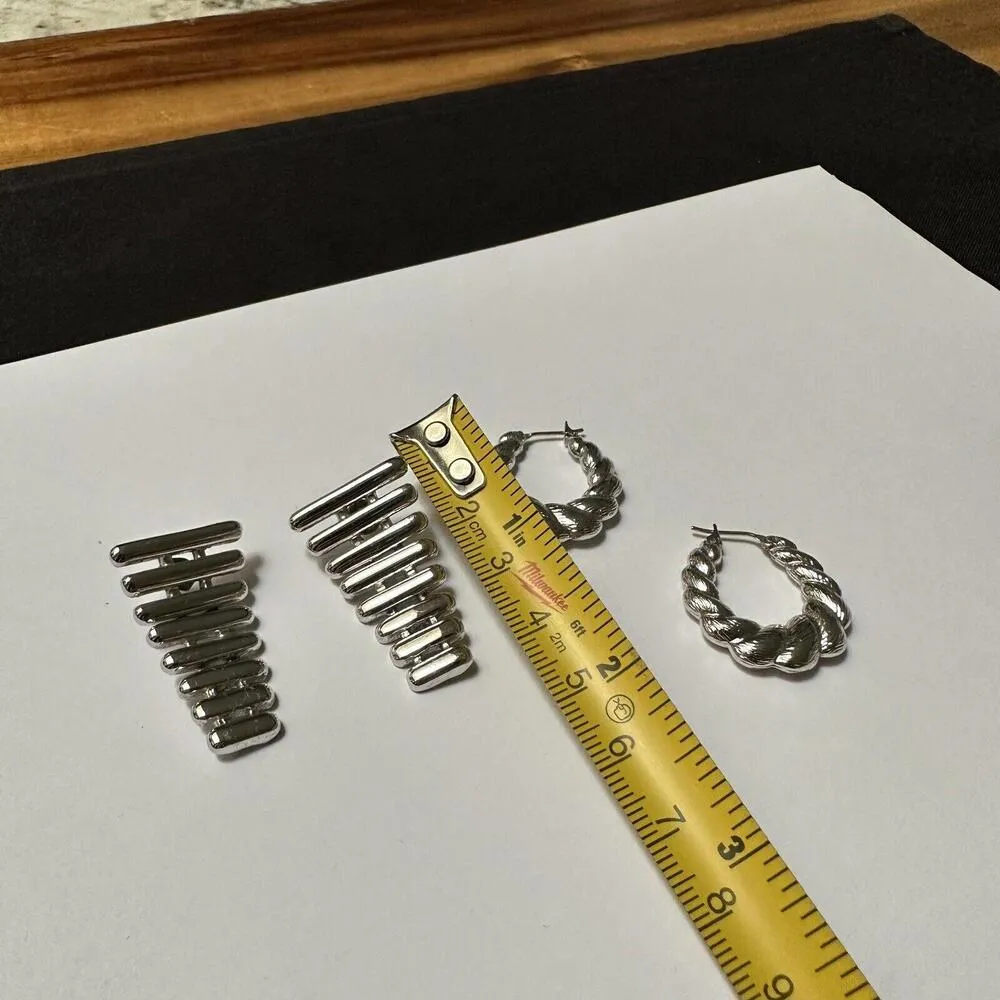 Lot Of 2 Signed Monet Silver Tone Dangle / Hoop Costume Earrings Pierced Mix - Image 3