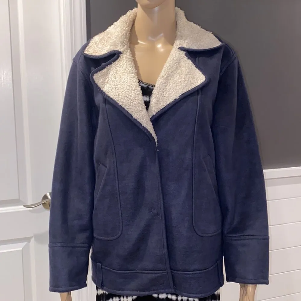 7 For All Mankind Faux Suede and Shearling Moto Jacket Boxy Oversized size S - Image 4