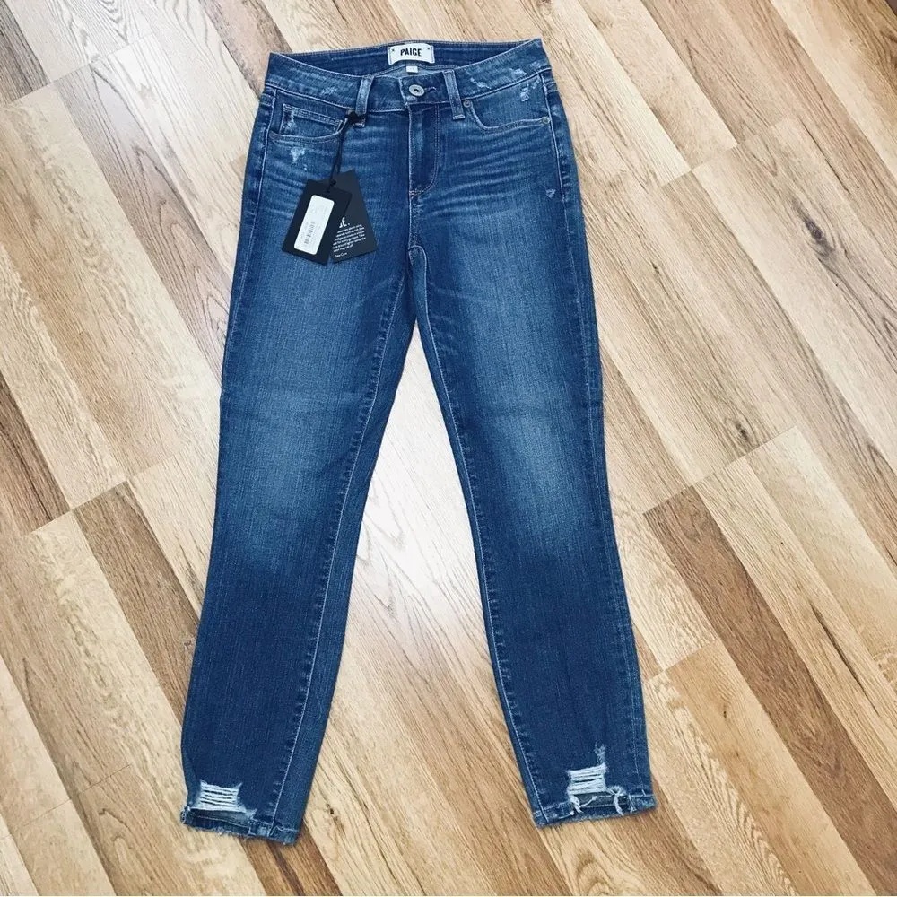 PAIGE Skyline Skinny Crop Jean North Star Distressed Medium Wash‎ Size 24 New - Image 3