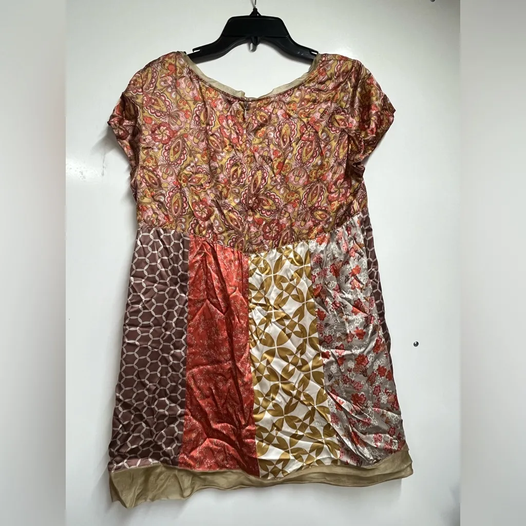 Garnet Hill Silk Y2K baby doll tunic shirt gold colorful women’s large - Image 5