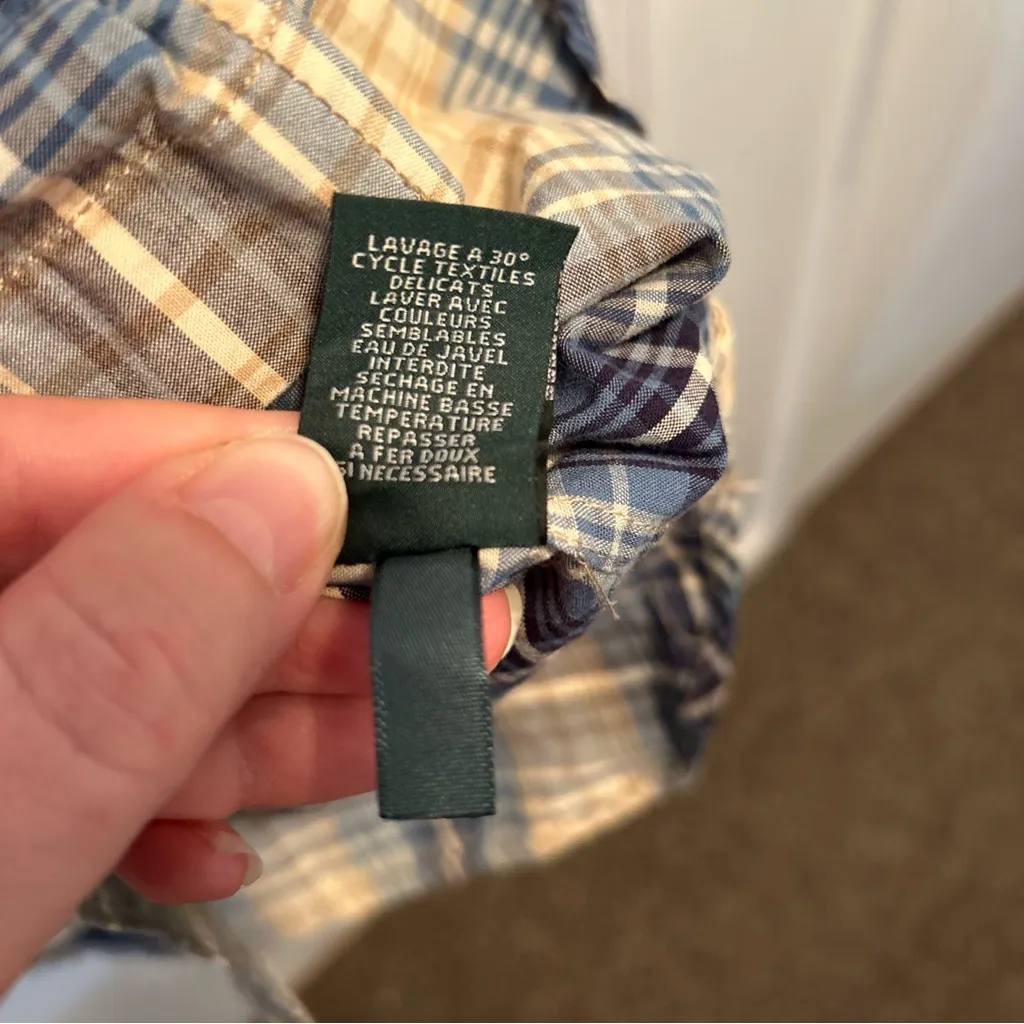 Ralph Lauren Jeans Co Blue Tan Khaki Plaid  women’s Cotton Shirt Large - Image 5