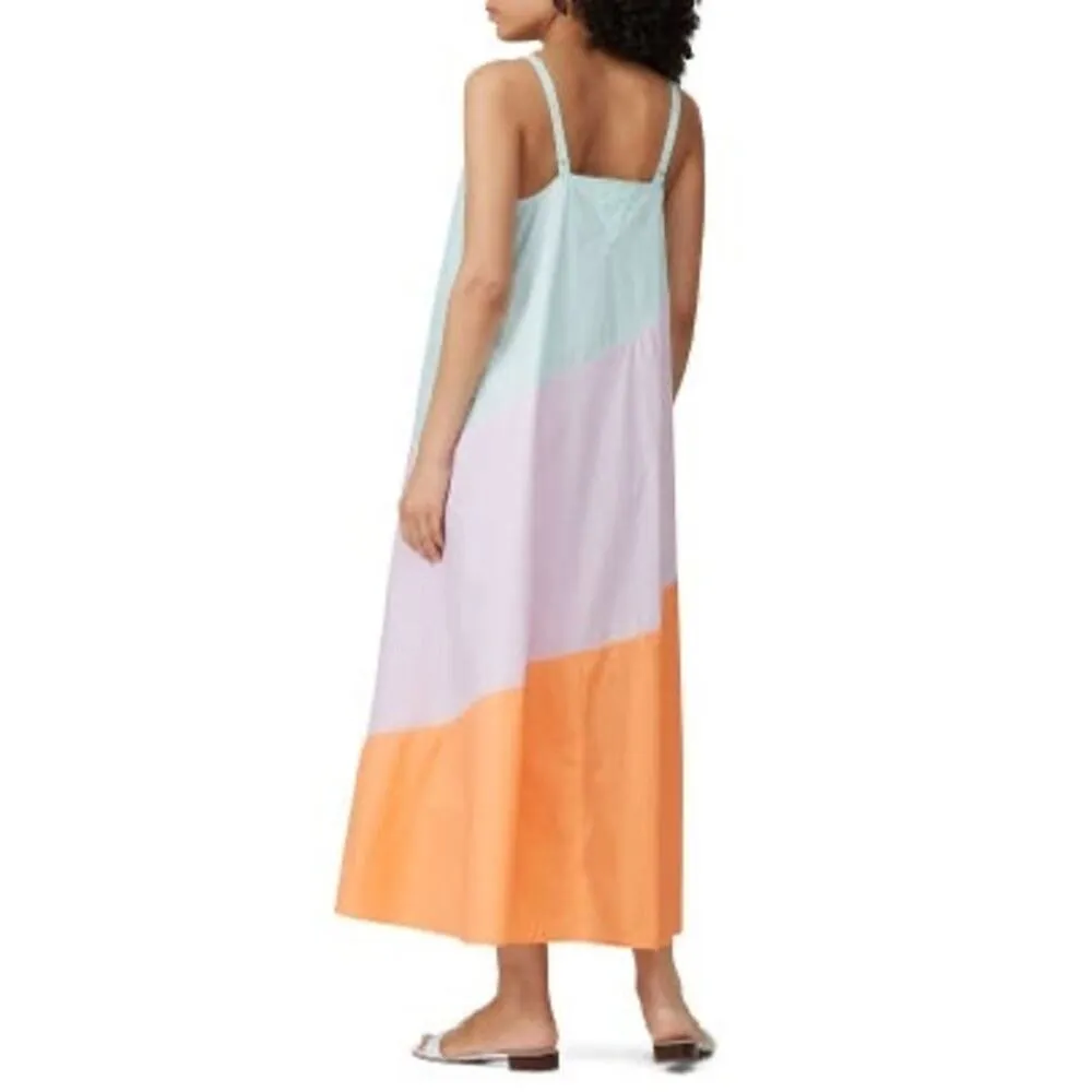 VEDA Summer Pastel Fiesta Orange Colorblock Sleeveless Shift Dress Size Small - Image 2