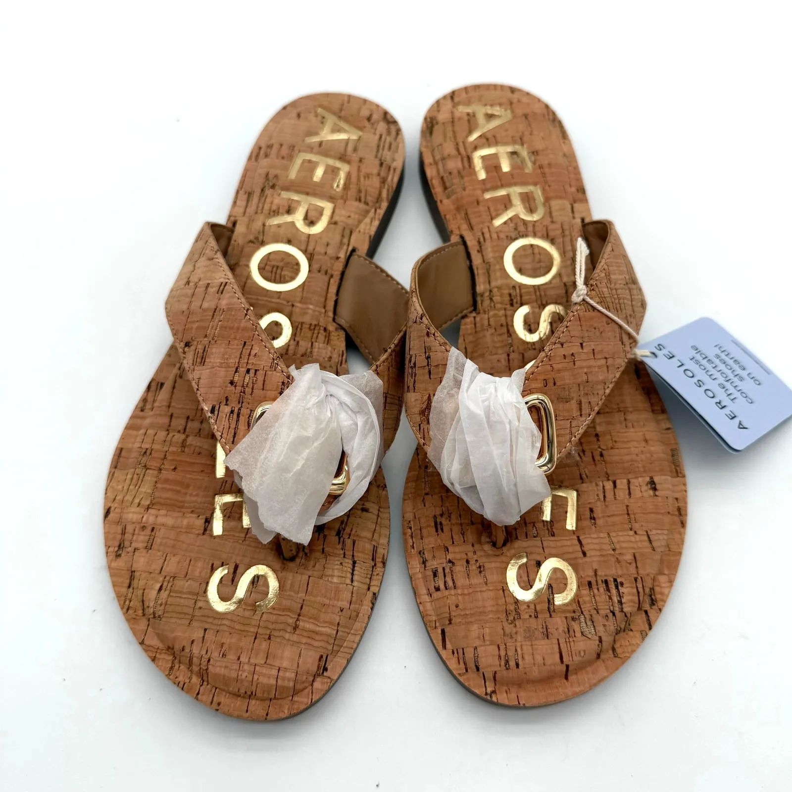 Aerosoles Galen Plush Flex Comfort Cork Gold Accent Sandals NWB 7.5 - Image 2