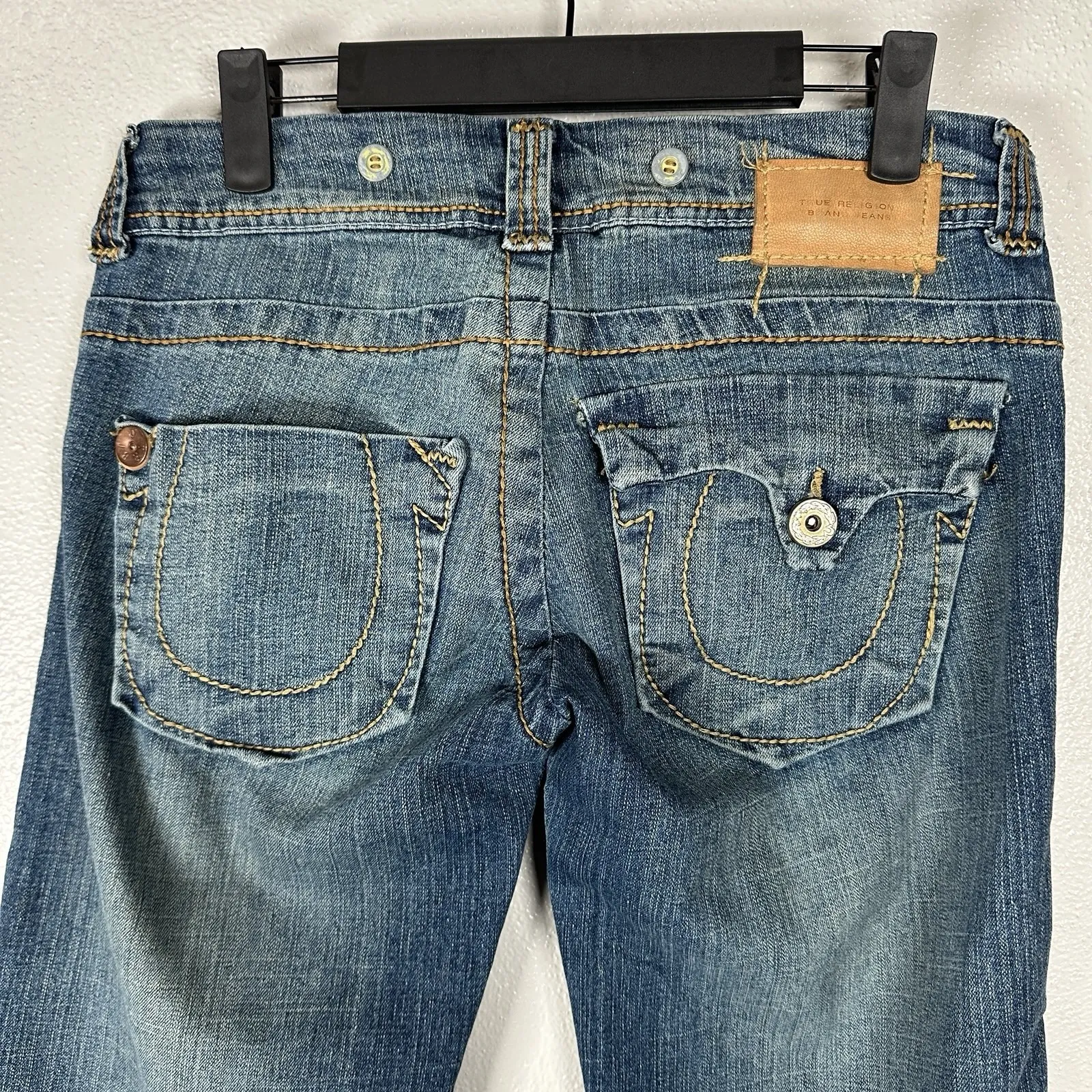 True Religion Womens Low Rise Flare Wide Jeans Made in USA Size 26 Flap Pockets - Image 5