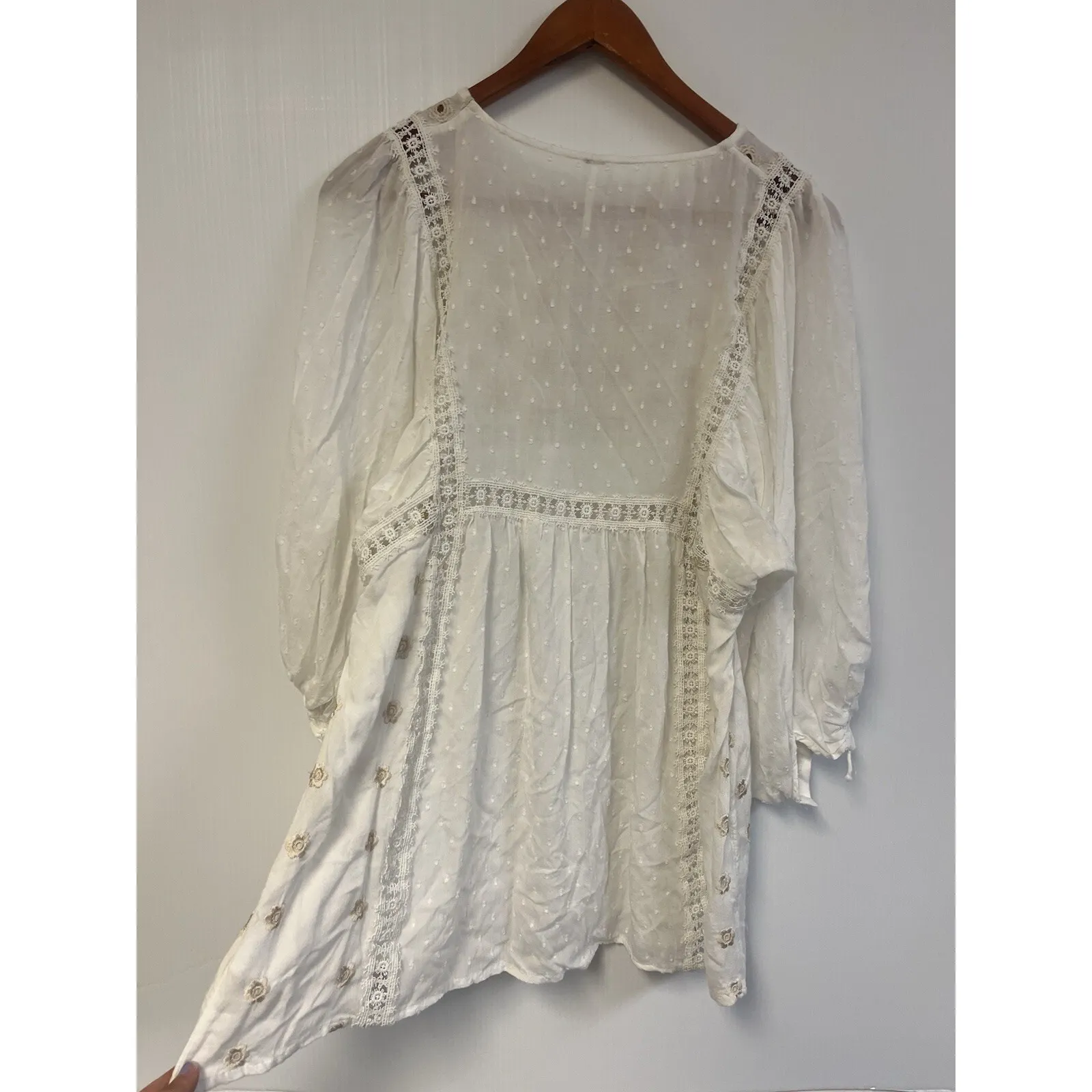 Free People Charlotte Tunic Dress Size Small Swiss Dot Embroidered Ivory Boho ! - Image 11