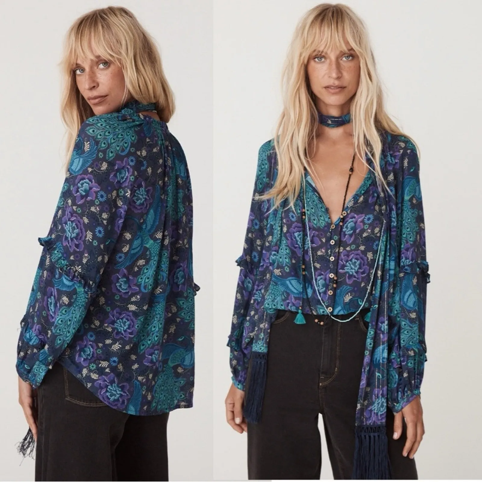 Spell & the Gypsy Bohème Blouse in Baltic Blues Large Bohemian 70s Witchy Blue - Image 2