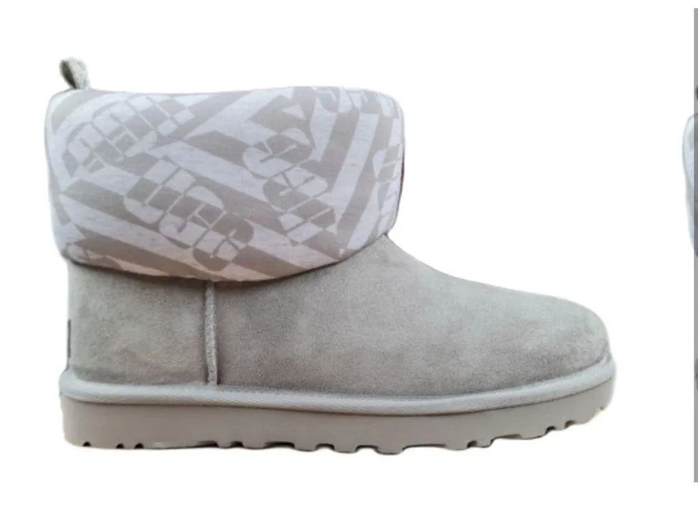 UGG Classic Mini Jersey Suede Boots Plush Winter Stripe Gray Women Size 6 New - Image 5