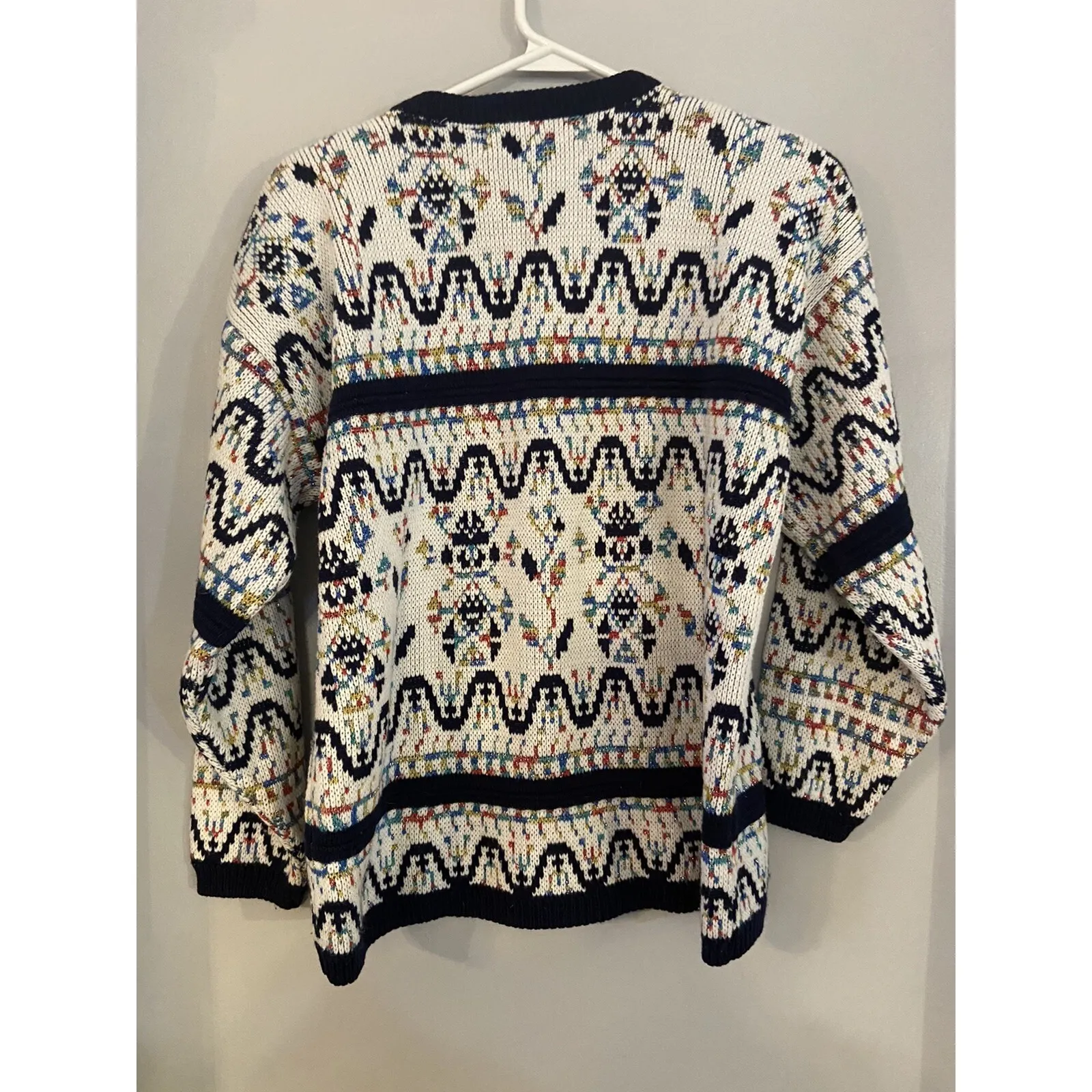 Vintage 80's Bramble Lane Womens Medium Ski Sweater Multi Color Navy Trim M - Image 4