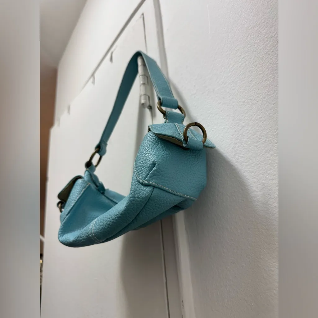 Y2K Nine & Co Pebbled Leather Robin Blue mini shoulder baguette cargo pocket bag - Image 2