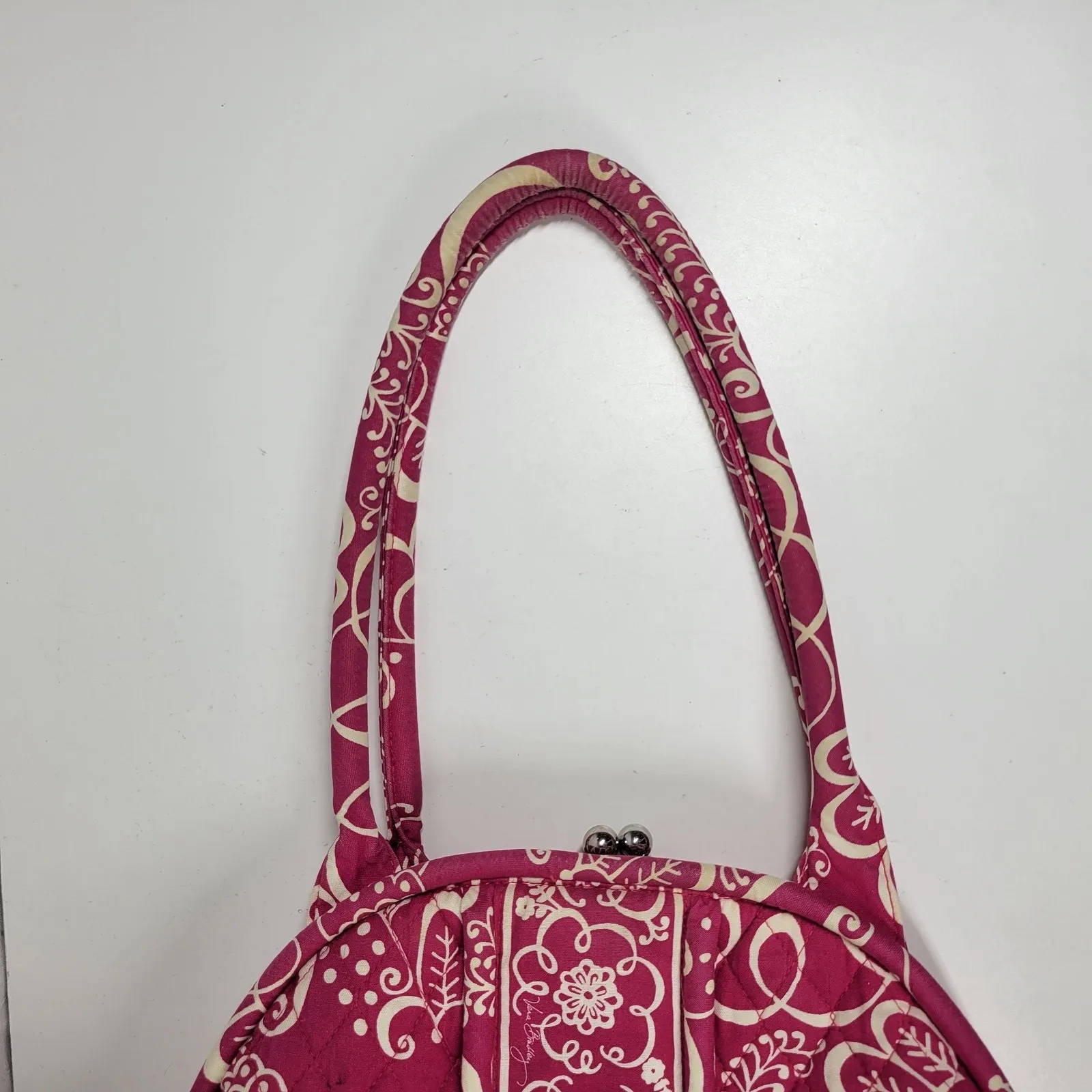 VTG Vera Bradley Eloise Bag Large Barbie Hot Pink Kiss Lock Dome Shoulder Purse - Image 7