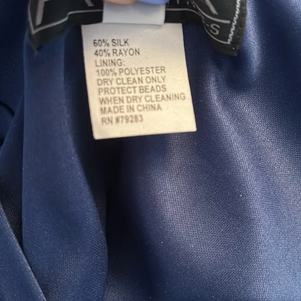 Vintage Alex Evenings blue sleeveless ruffle neckline deep V back High Low Dress - Image 12