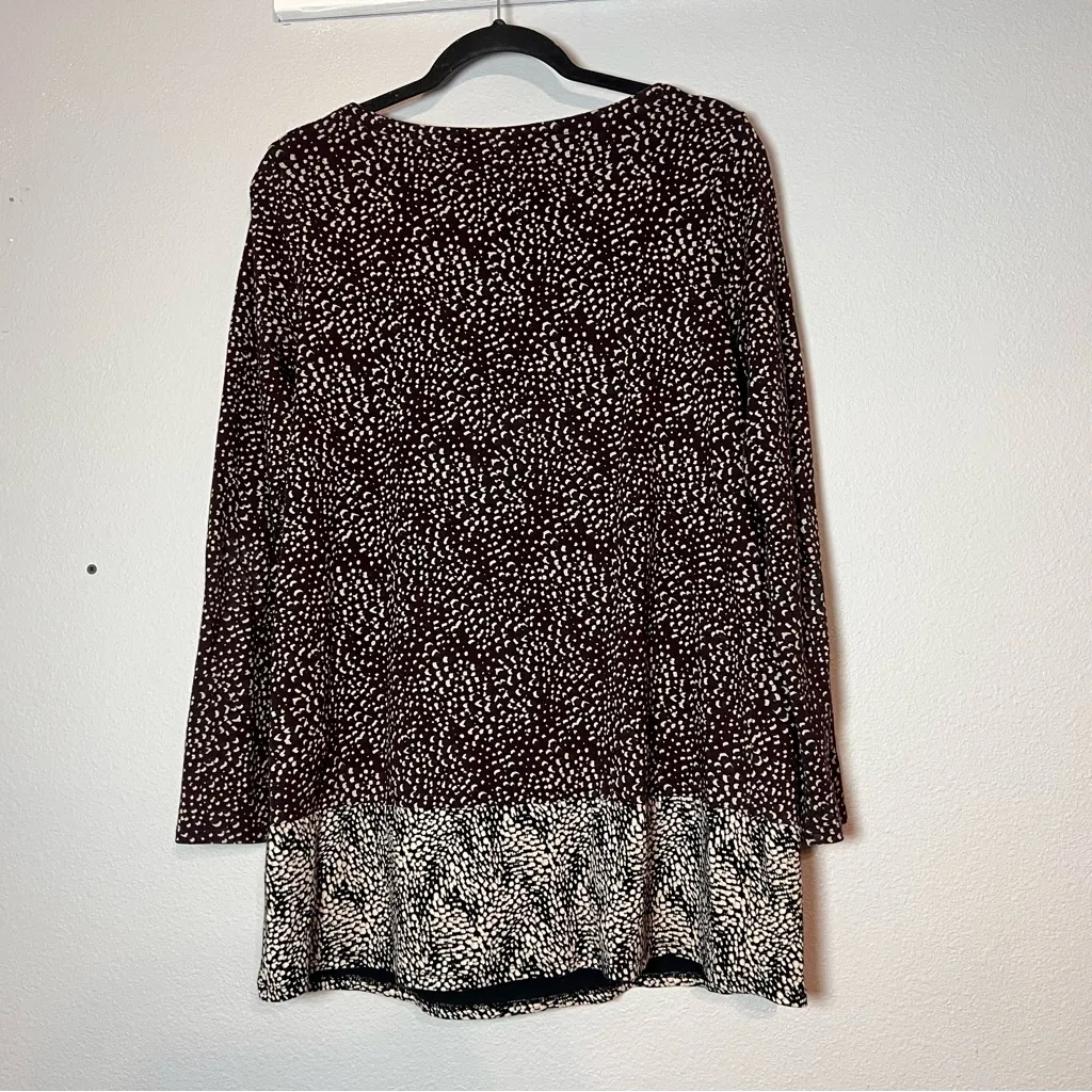 J. Jill Blouse Top Long Sleeve Brown White Patterned Dots Size Small Oversized - Image 6